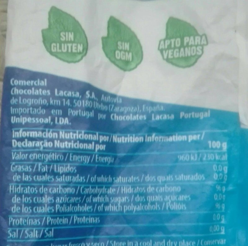 Foto da tabela nutricional