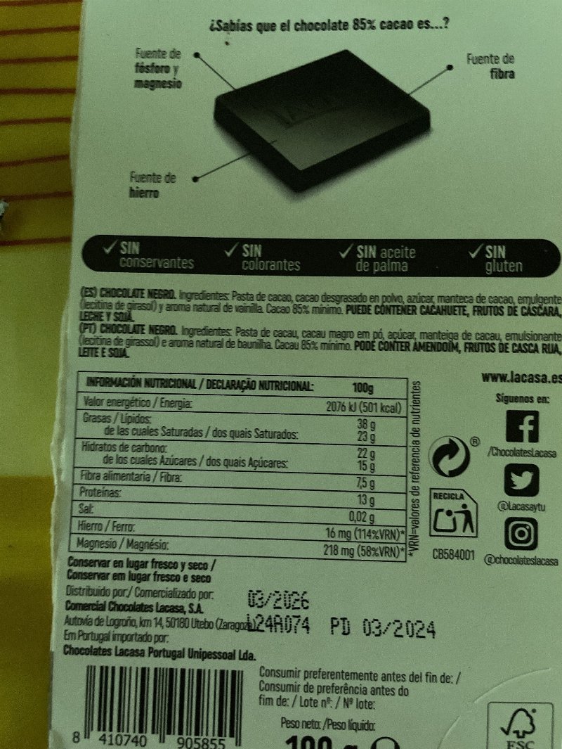 Foto da lista de ingredientes