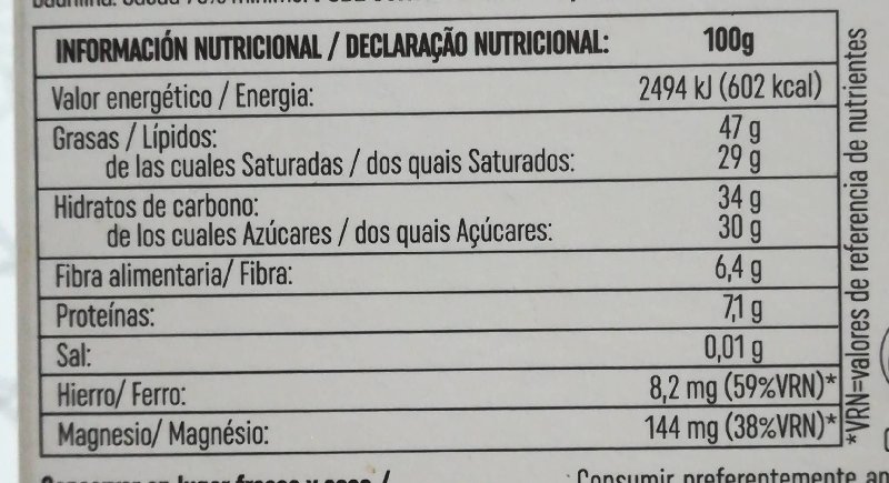 Foto da tabela nutricional
