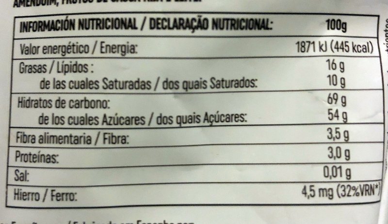 Foto da tabela nutricional