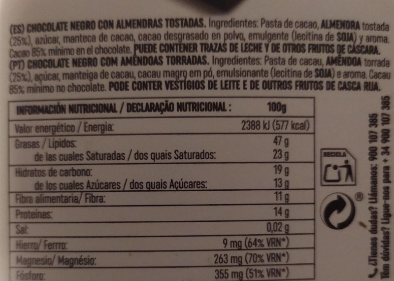 Foto da tabela nutricional