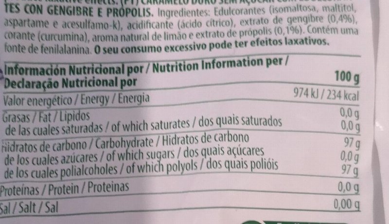 Foto da tabela nutricional