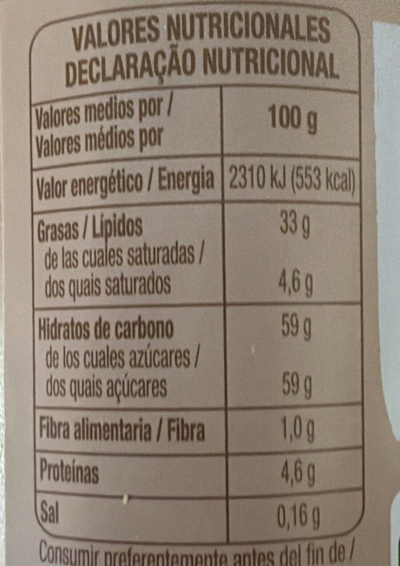 Foto da tabela nutricional