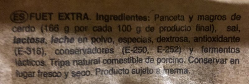 Foto da lista de ingredientes