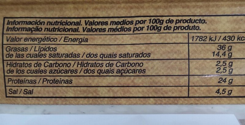 Foto da tabela nutricional