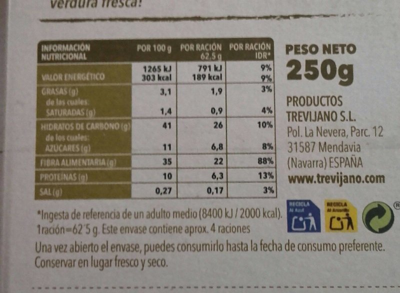 Foto da tabela nutricional