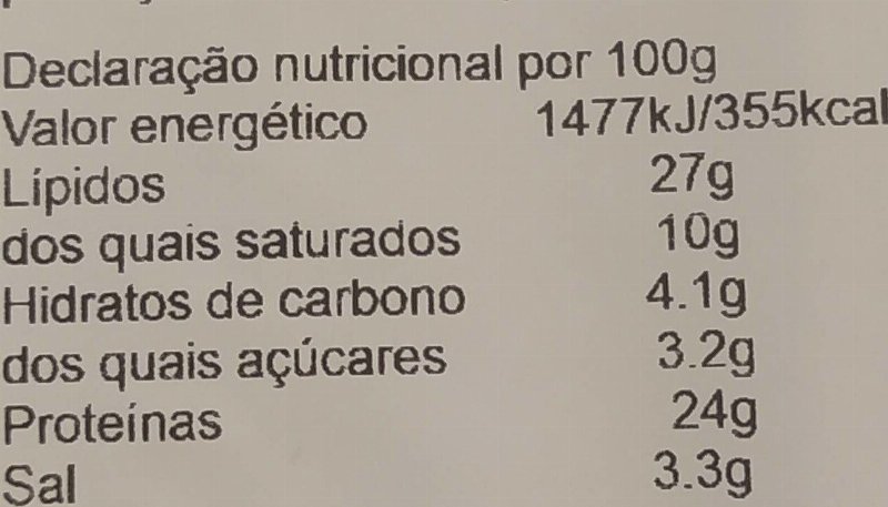 Foto da tabela nutricional