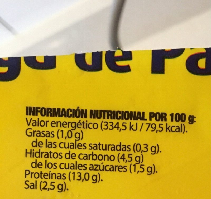 Foto da tabela nutricional