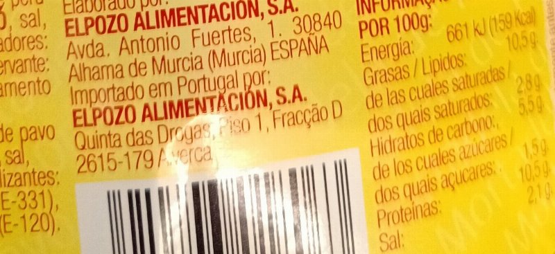 Foto da tabela nutricional