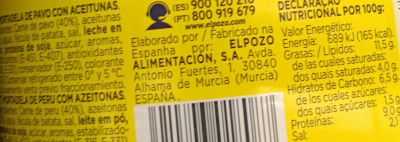 Foto da tabela nutricional