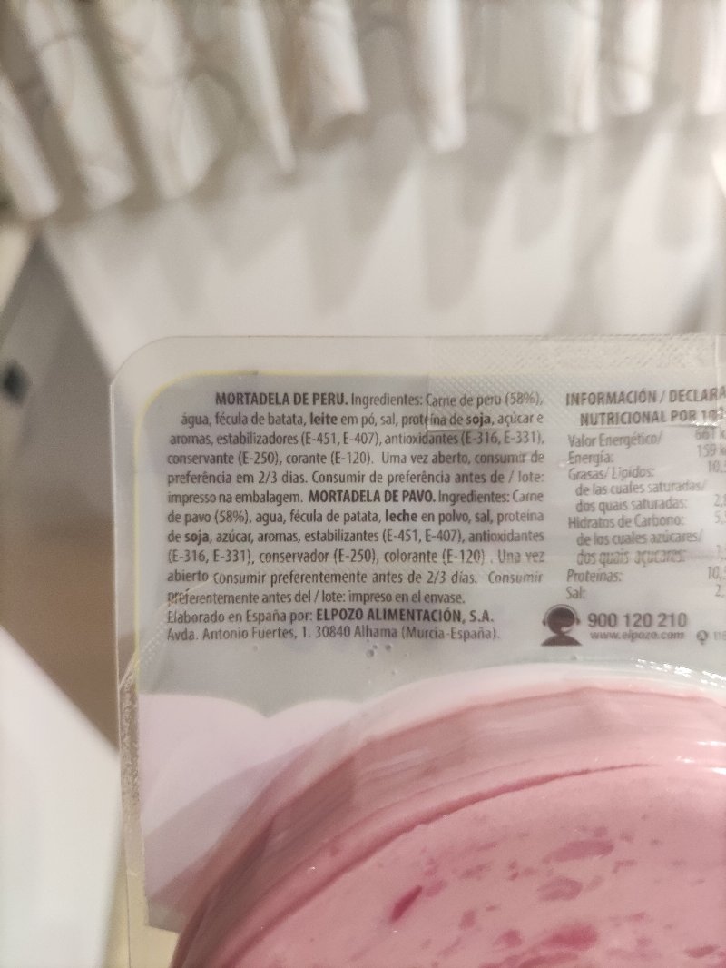 Foto da lista de ingredientes