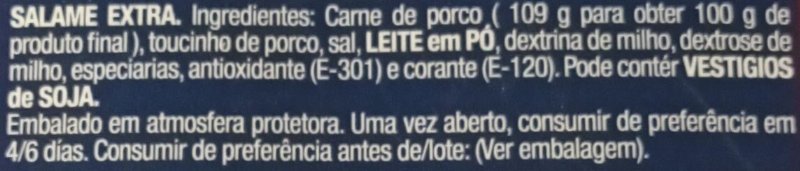 Foto da lista de ingredientes
