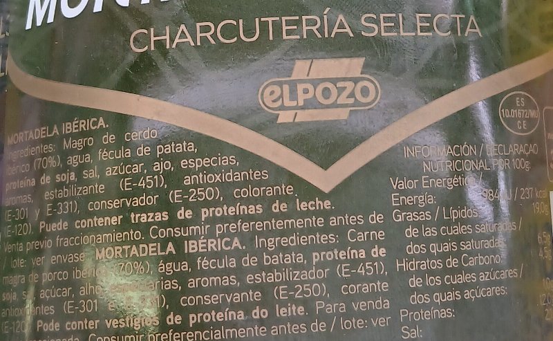 Foto da tabela nutricional