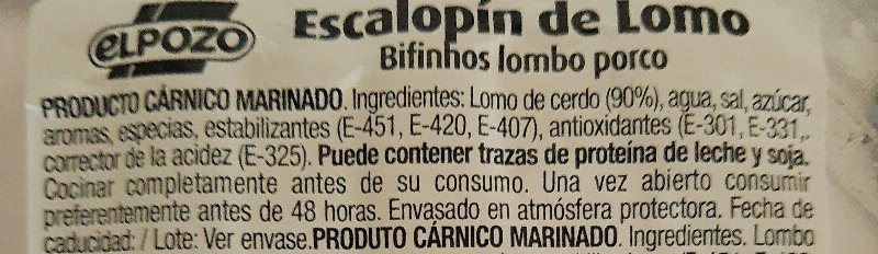 Foto da lista de ingredientes