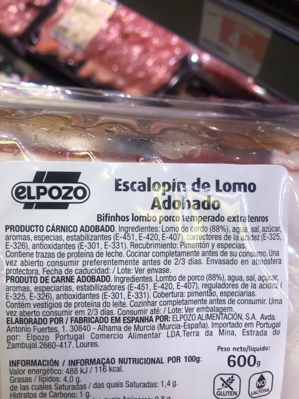 Foto da lista de ingredientes