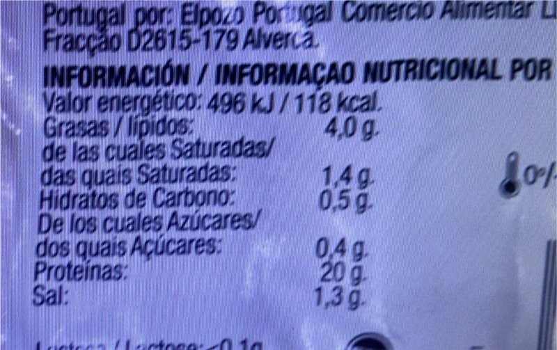 Foto da tabela nutricional