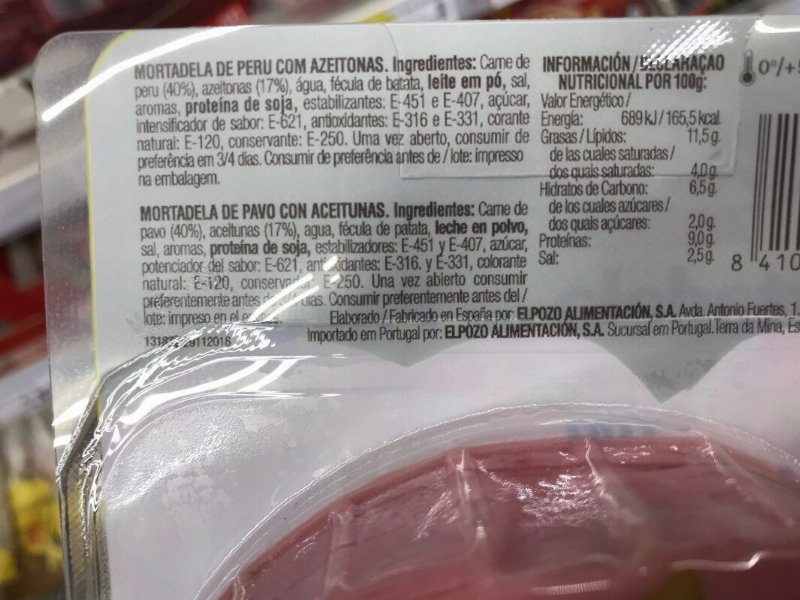 Foto da tabela nutricional