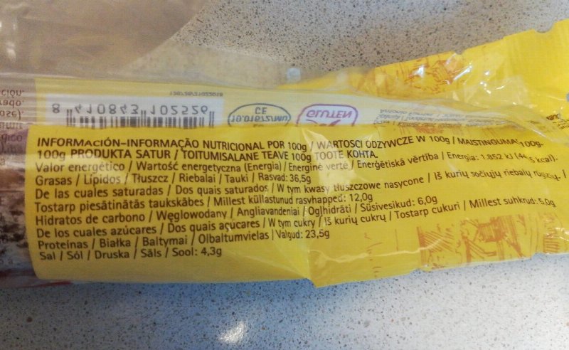 Foto da tabela nutricional
