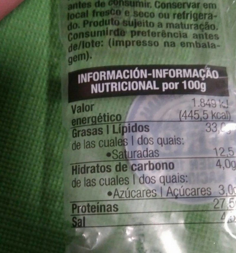Foto da tabela nutricional