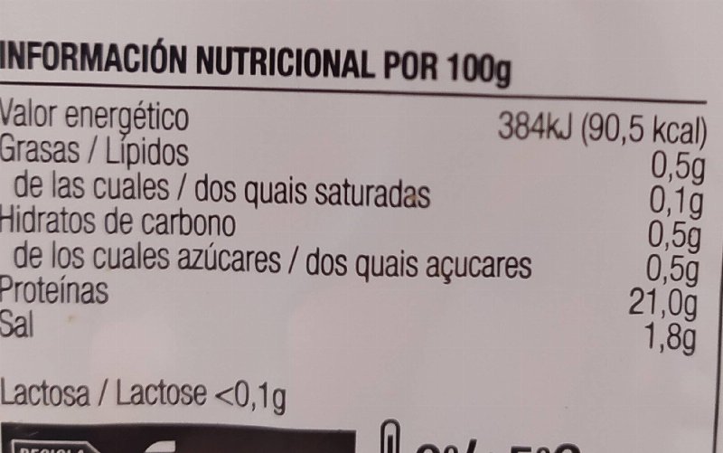 Foto da tabela nutricional