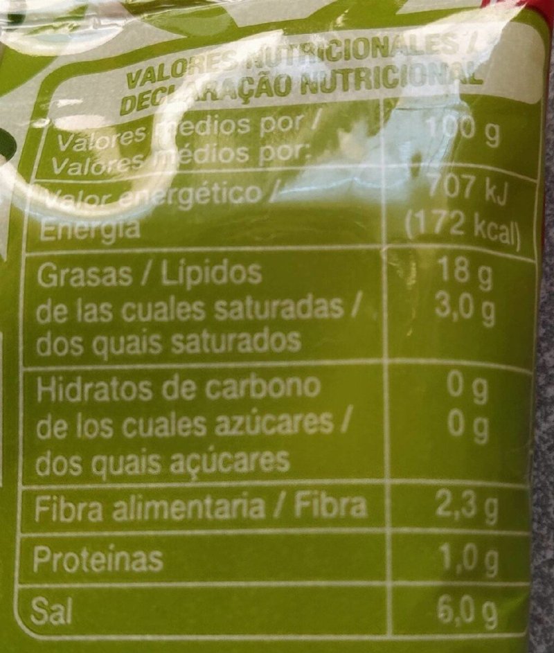 Foto da tabela nutricional