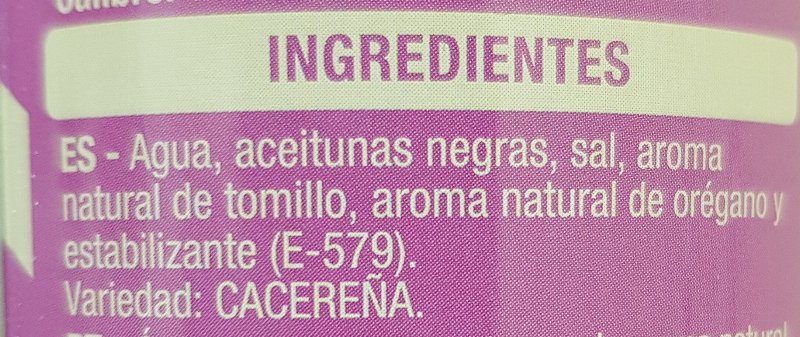 Foto da lista de ingredientes