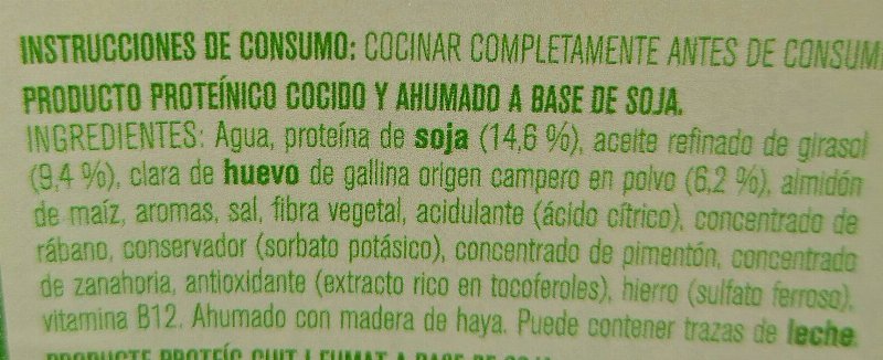 Foto da lista de ingredientes