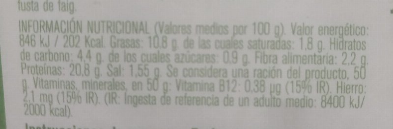 Foto da tabela nutricional