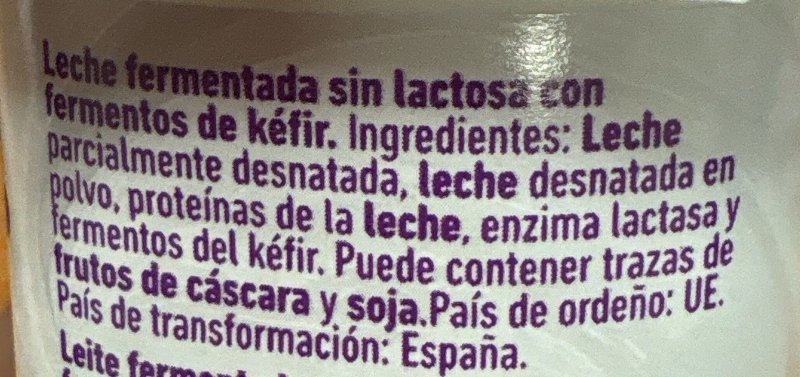 Foto da lista de ingredientes