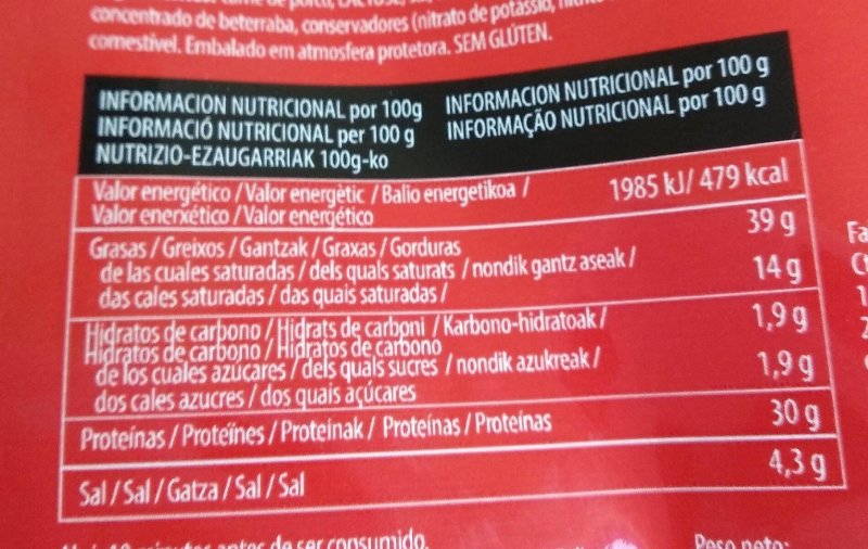 Foto da tabela nutricional