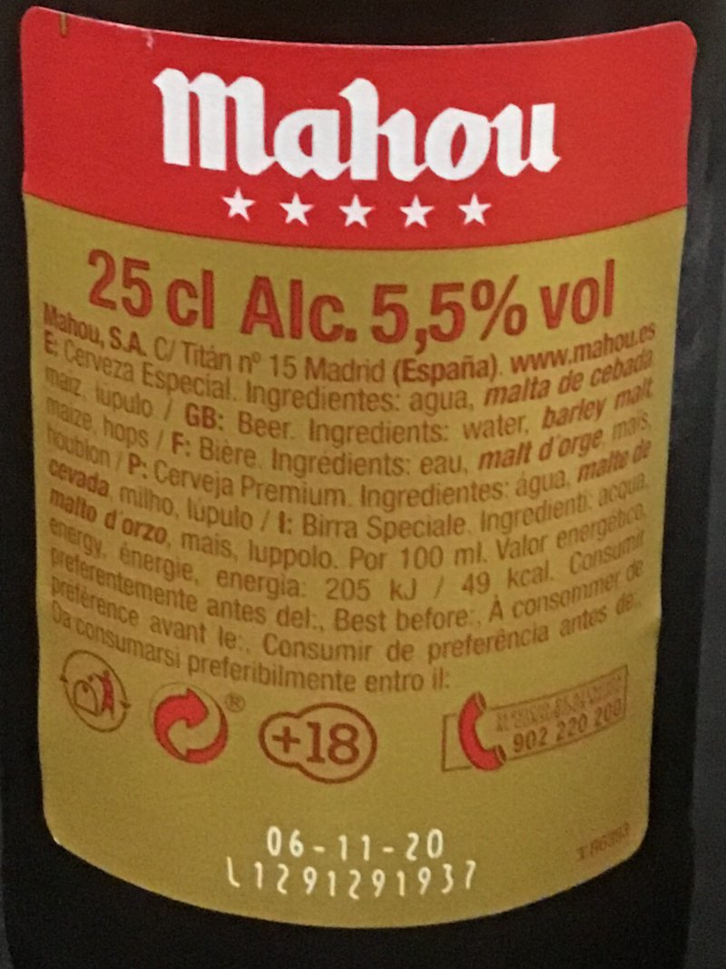 Foto da lista de ingredientes