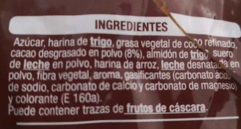 Foto da lista de ingredientes