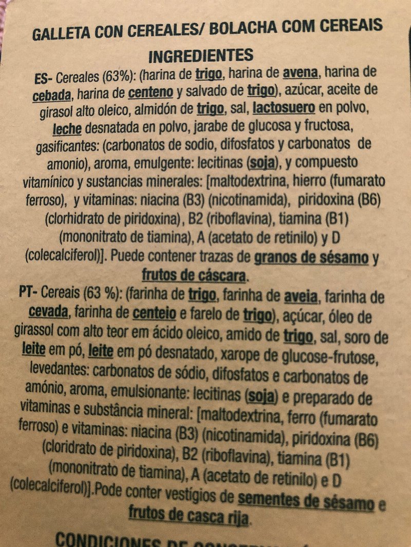 Foto da lista de ingredientes