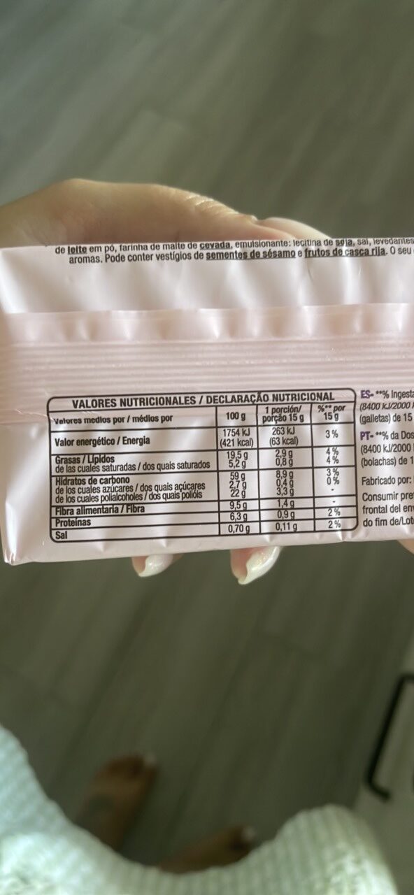 Foto da tabela nutricional