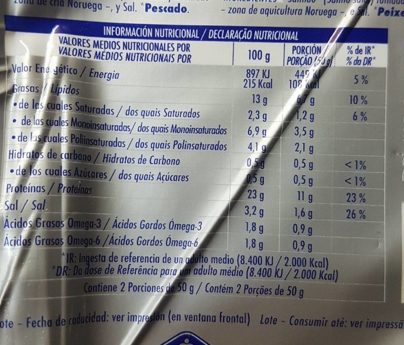 Foto da tabela nutricional