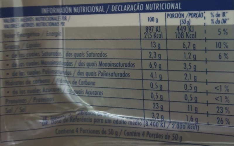 Foto da tabela nutricional