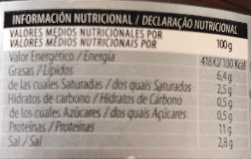 Foto da tabela nutricional