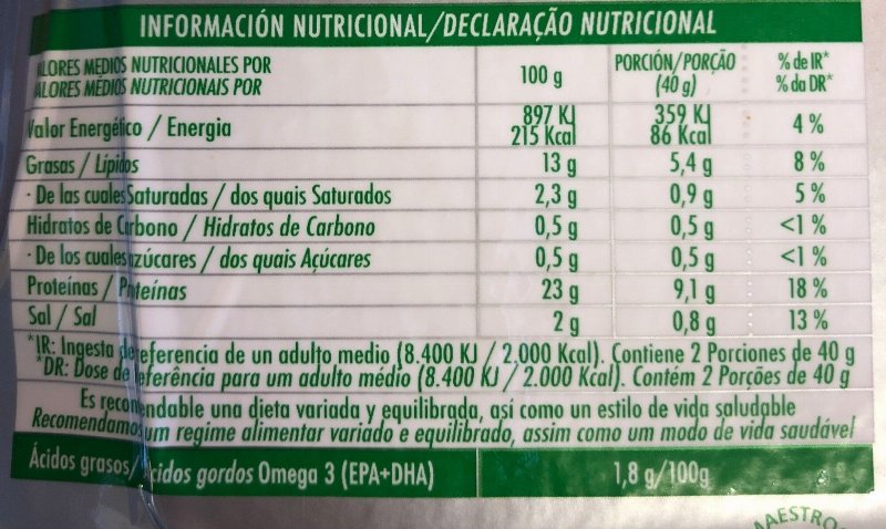 Foto da tabela nutricional