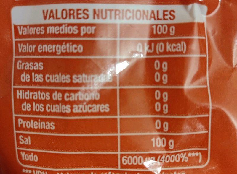 Foto da tabela nutricional