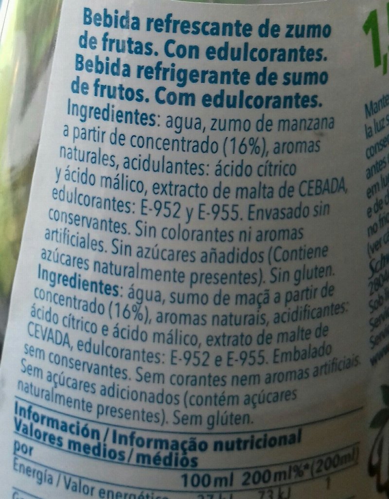 Foto da lista de ingredientes
