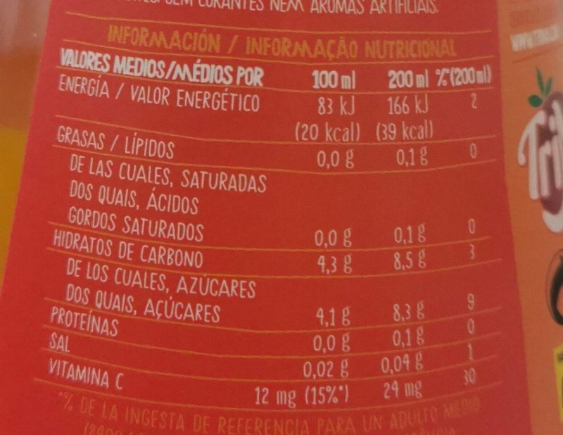 Foto da tabela nutricional