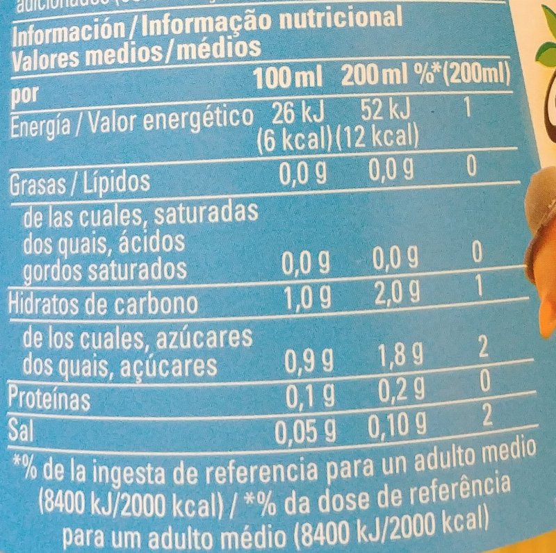 Foto da tabela nutricional