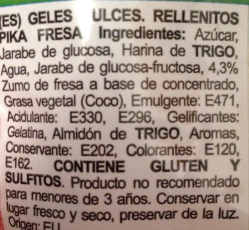 Foto da lista de ingredientes