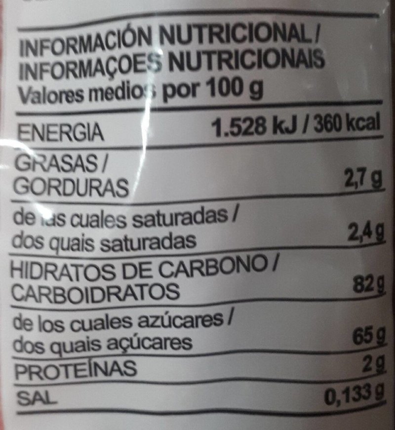 Foto da tabela nutricional
