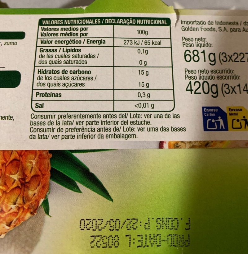Foto da tabela nutricional
