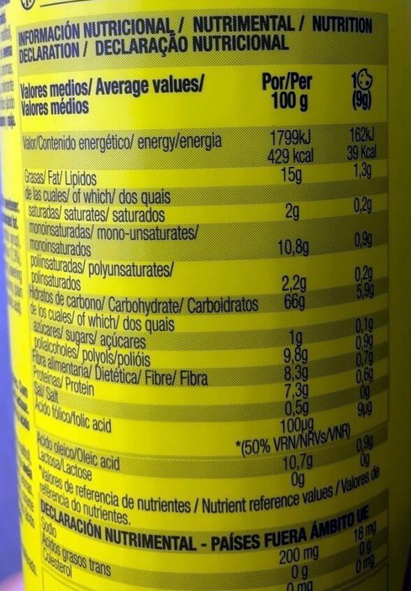 Foto da tabela nutricional