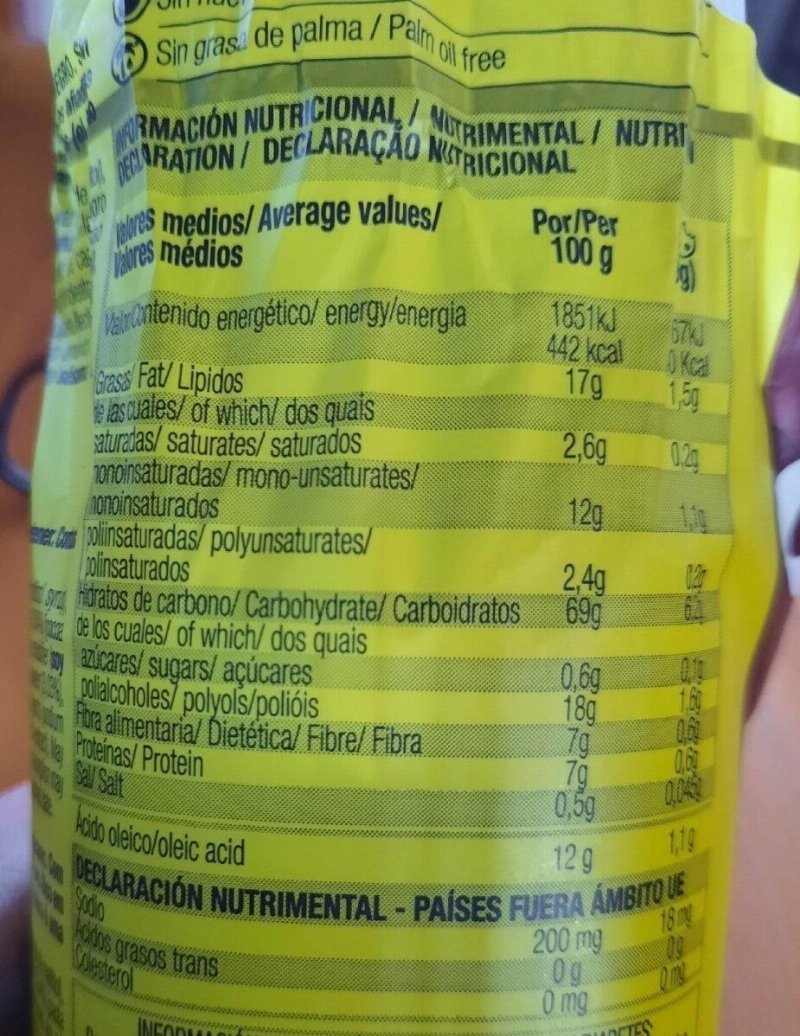 Foto da tabela nutricional
