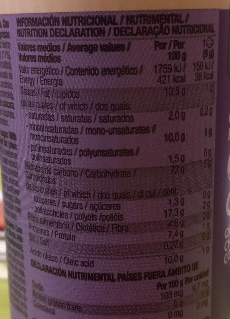Foto da tabela nutricional