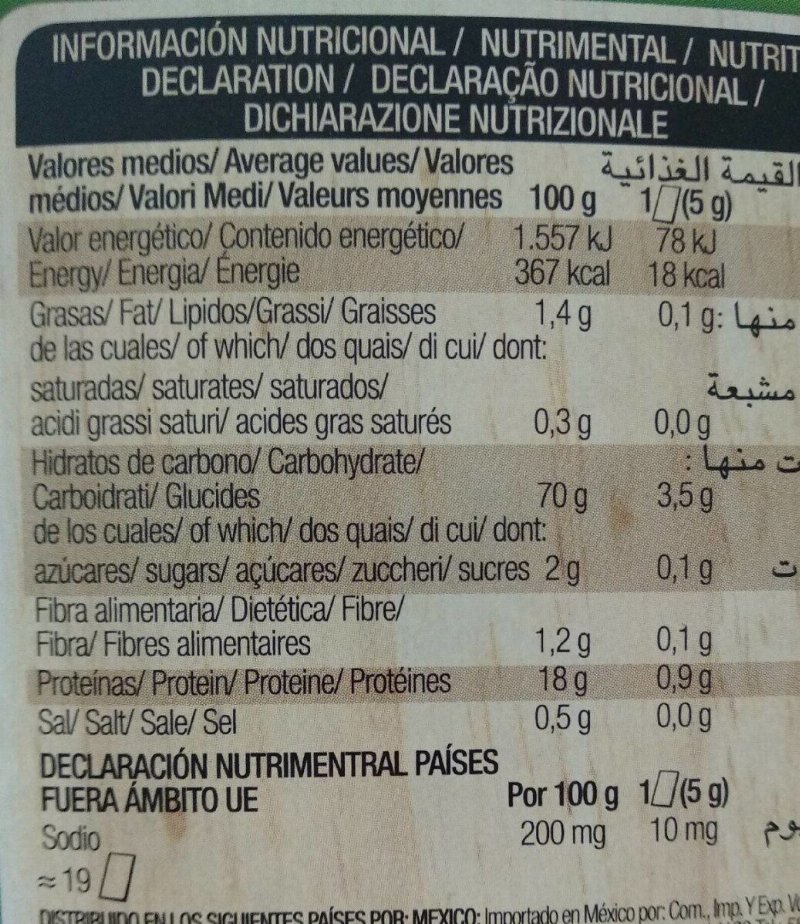 Foto da tabela nutricional
