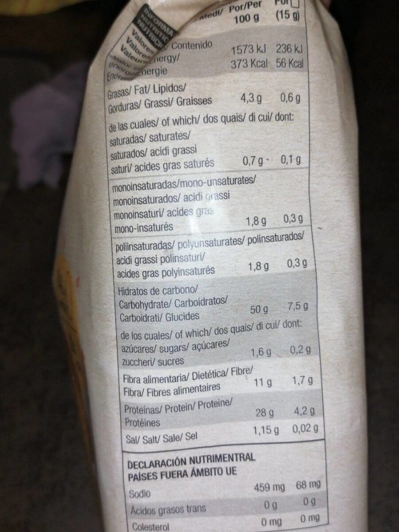 Foto da tabela nutricional